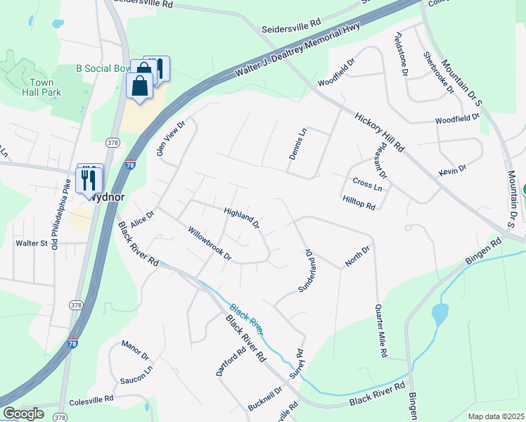 map of restaurants, bars, coffee shops, grocery stores, and more near 1533 Dixon Court in Bethlehem