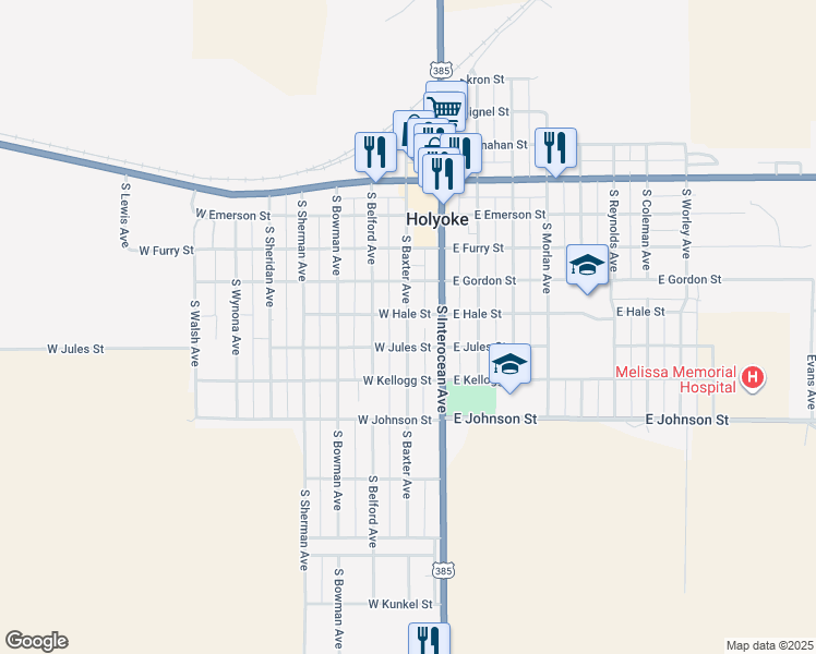 map of restaurants, bars, coffee shops, grocery stores, and more near 539 South Baxter Avenue in Holyoke
