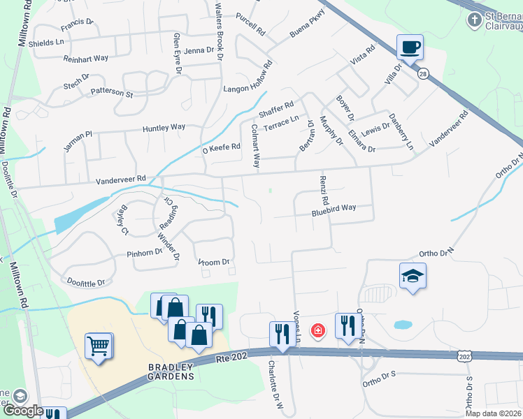 map of restaurants, bars, coffee shops, grocery stores, and more near 27 Hidden Pond Court in Raritan