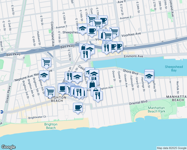 map of restaurants, bars, coffee shops, grocery stores, and more near 30 Amherst Street in Brooklyn