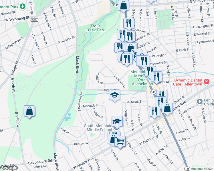 map of restaurants, bars, coffee shops, grocery stores, and more near 694 West Brookdale Street in Allentown