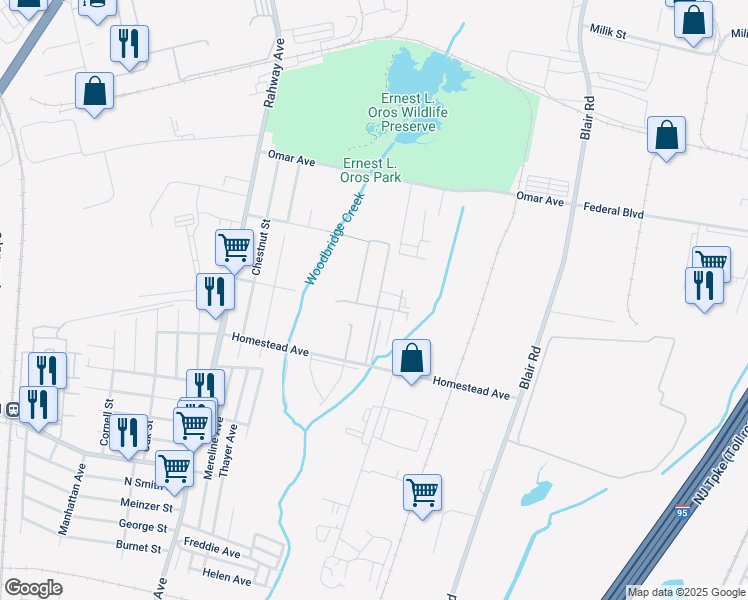 map of restaurants, bars, coffee shops, grocery stores, and more near 20 Edgerton Boulevard in Woodbridge Township