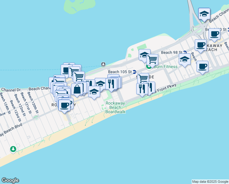 map of restaurants, bars, coffee shops, grocery stores, and more near 5 Curtis Court in Queens