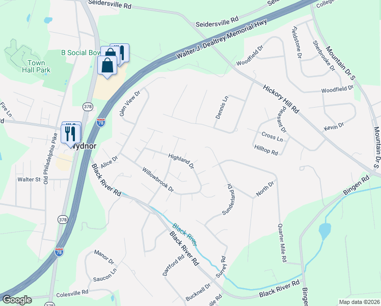 map of restaurants, bars, coffee shops, grocery stores, and more near 1533 Dixon Court in Bethlehem