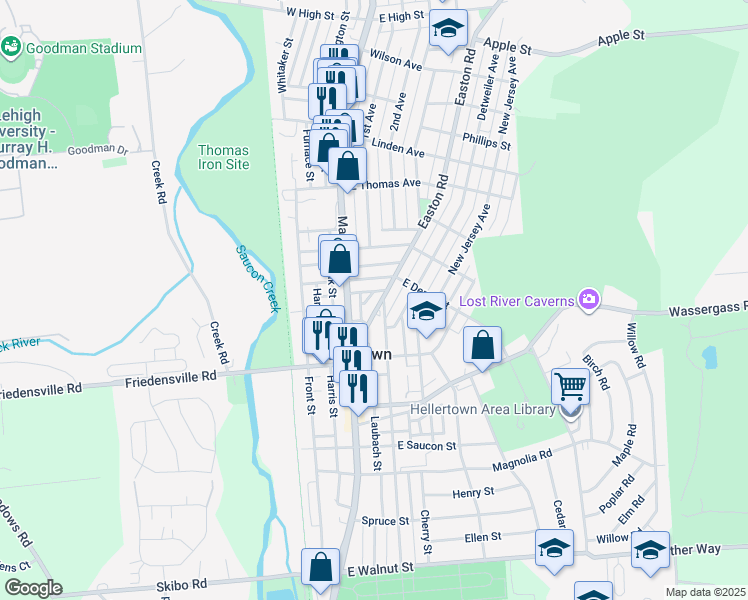 map of restaurants, bars, coffee shops, grocery stores, and more near 764 Easton Road in Hellertown
