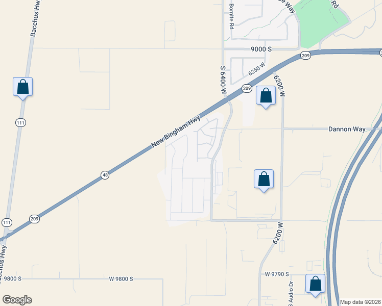 map of restaurants, bars, coffee shops, grocery stores, and more near 9382 Wilshire Park Avenue in West Jordan