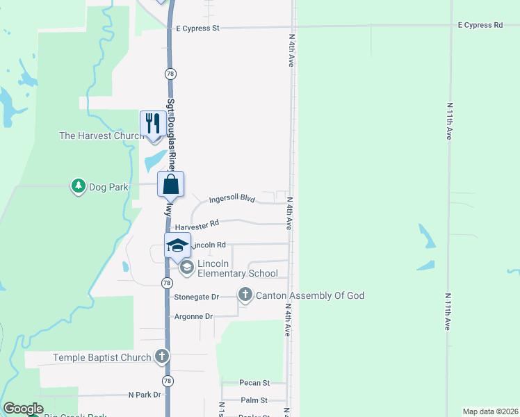 map of restaurants, bars, coffee shops, grocery stores, and more near 278 Ingersoll Boulevard in Canton