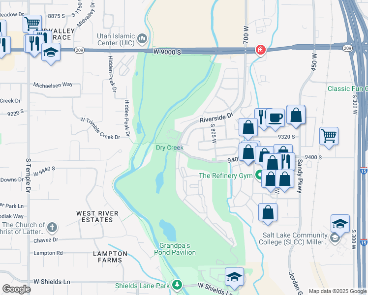 map of restaurants, bars, coffee shops, grocery stores, and more near 885 Chartres Avenue in Sandy