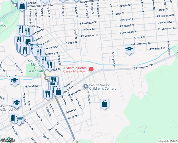 map of restaurants, bars, coffee shops, grocery stores, and more near 1932 Chapel Avenue in Allentown