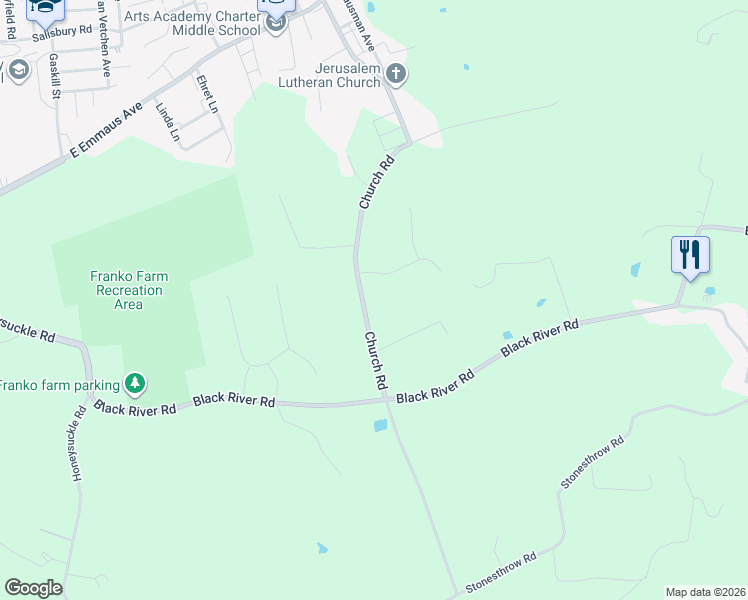 map of restaurants, bars, coffee shops, grocery stores, and more near 2235 Church Rd in Bethlehem