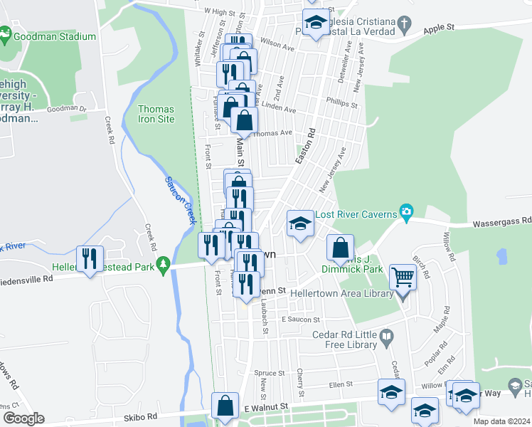 map of restaurants, bars, coffee shops, grocery stores, and more near 770 Easton Road in Hellertown