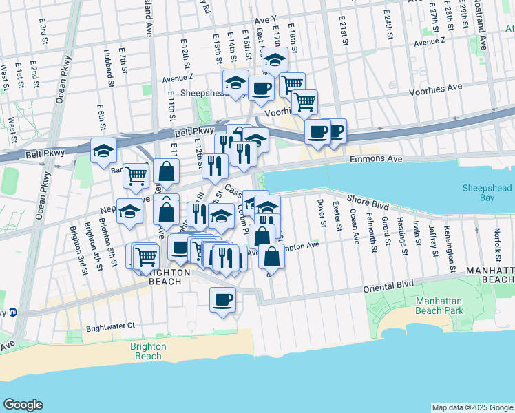 map of restaurants, bars, coffee shops, grocery stores, and more near 35 Corbin Place in Brooklyn