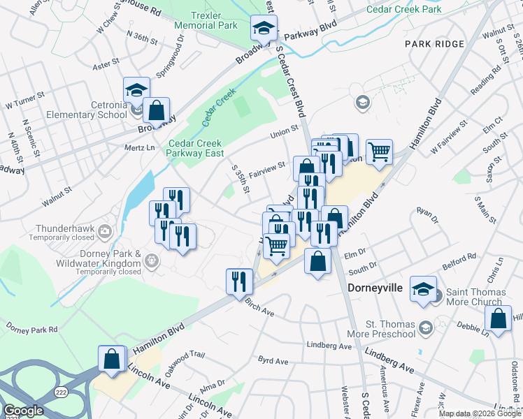 map of restaurants, bars, coffee shops, grocery stores, and more near 417 Haines Mill Road in Allentown