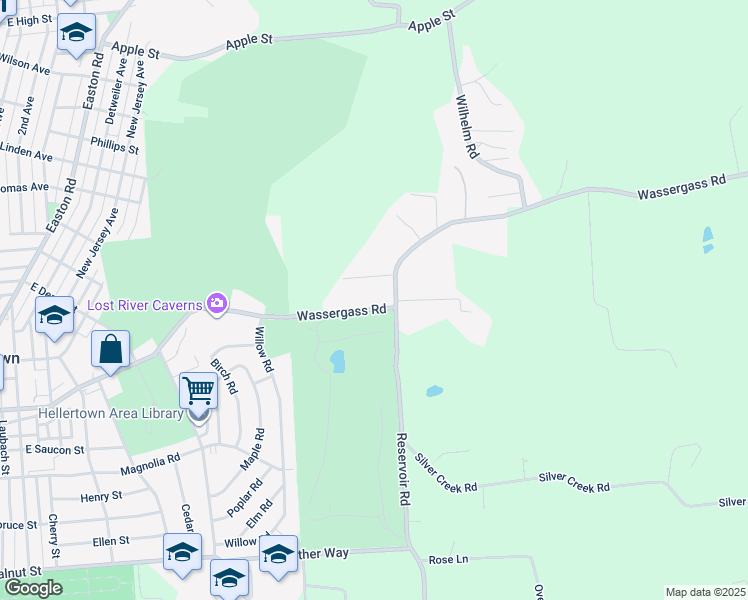 map of restaurants, bars, coffee shops, grocery stores, and more near 2141 Wassergass Road in Hellertown