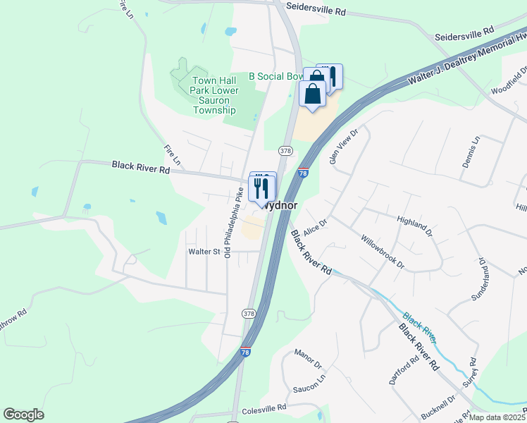 map of restaurants, bars, coffee shops, grocery stores, and more near 3600 Pennsylvania 378 in Bethlehem