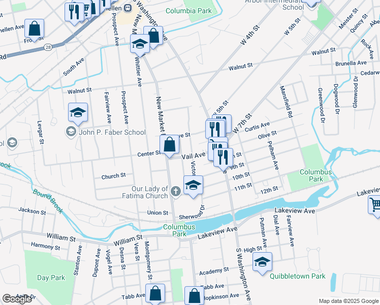 map of restaurants, bars, coffee shops, grocery stores, and more near 322 Vail Avenue in Piscataway