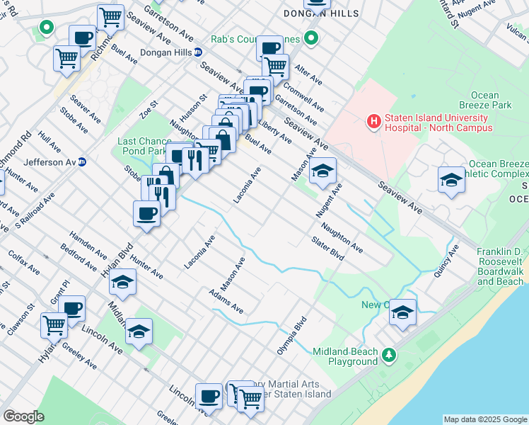 map of restaurants, bars, coffee shops, grocery stores, and more near 374 Seaver Avenue in Staten Island