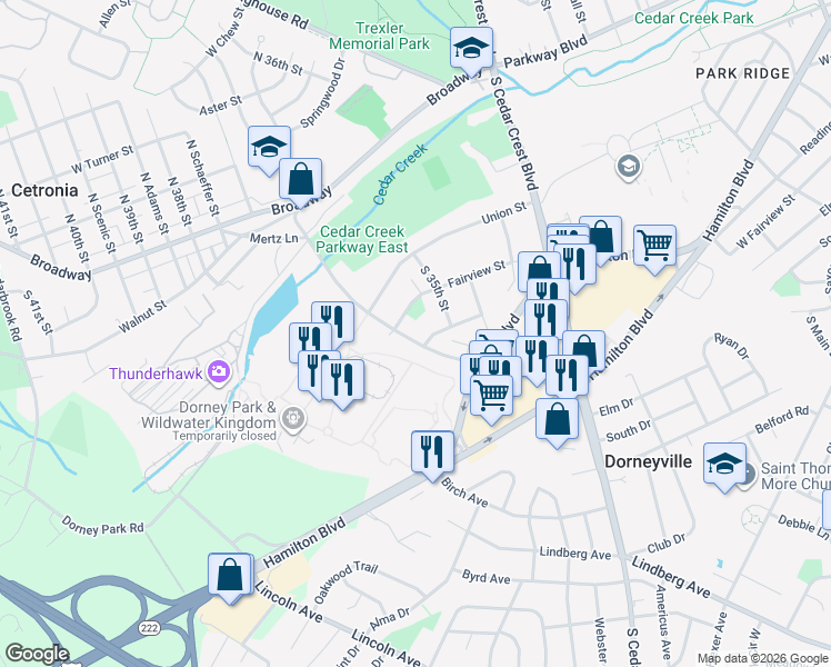 map of restaurants, bars, coffee shops, grocery stores, and more near 316 Haines Mill Road in Allentown