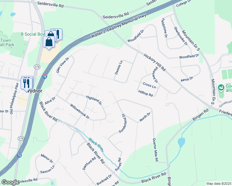 map of restaurants, bars, coffee shops, grocery stores, and more near 2009 Sunderland Drive in Bethlehem