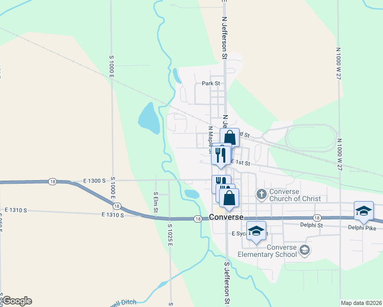 map of restaurants, bars, coffee shops, grocery stores, and more near 301 Aleck Street in Converse