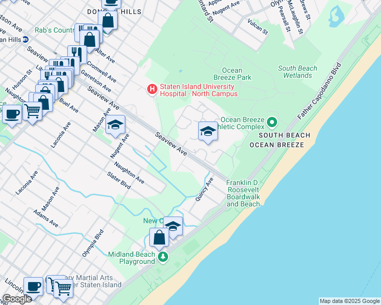 map of restaurants, bars, coffee shops, grocery stores, and more near 640 Seaview Avenue in Staten Island