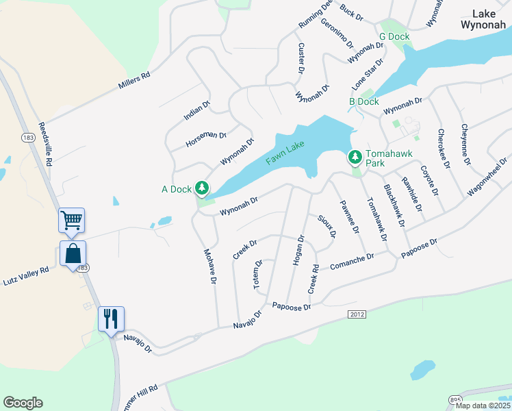 map of restaurants, bars, coffee shops, grocery stores, and more near 216 Wynonah Drive in Auburn