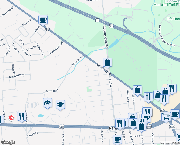 map of restaurants, bars, coffee shops, grocery stores, and more near 811 Columbus Avenue in Raritan