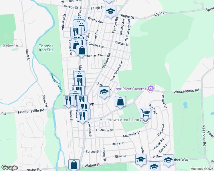 map of restaurants, bars, coffee shops, grocery stores, and more near 906 New Jersey Avenue in Hellertown