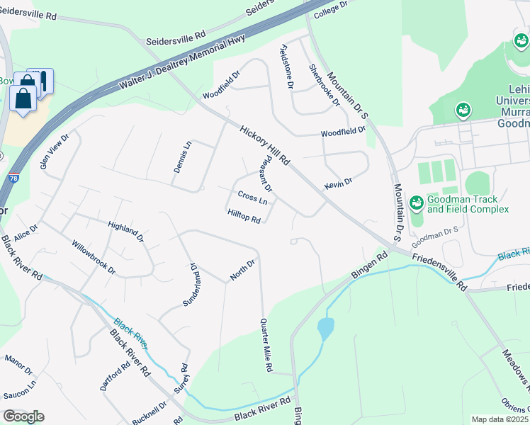 map of restaurants, bars, coffee shops, grocery stores, and more near 2018 Hilltop Road in Bethlehem