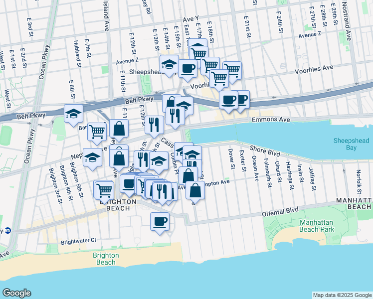 map of restaurants, bars, coffee shops, grocery stores, and more near 35 Corbin Place in Brooklyn