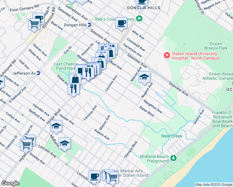 map of restaurants, bars, coffee shops, grocery stores, and more near 374 Seaver Avenue in Staten Island