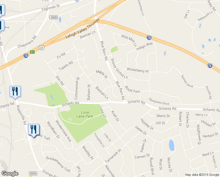 map of restaurants, bars, coffee shops, grocery stores, and more near 6004 Hemlock Road in Allentown