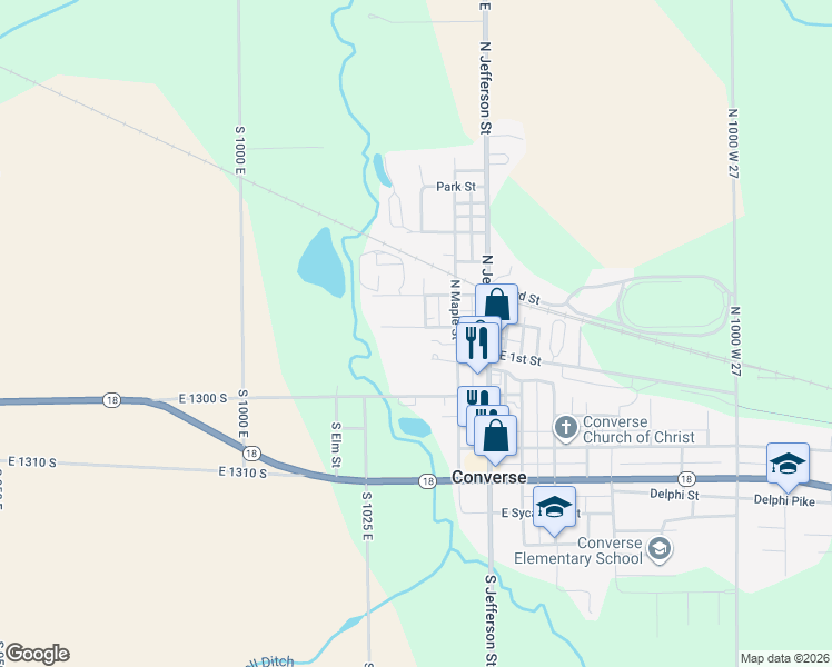 map of restaurants, bars, coffee shops, grocery stores, and more near 301 Aleck Street in Converse
