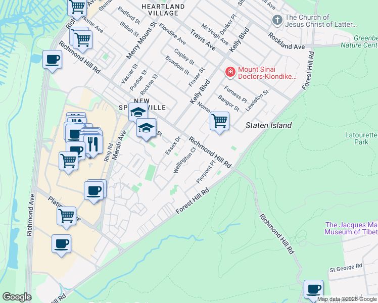 map of restaurants, bars, coffee shops, grocery stores, and more near 43 Mercury Lane in Staten Island
