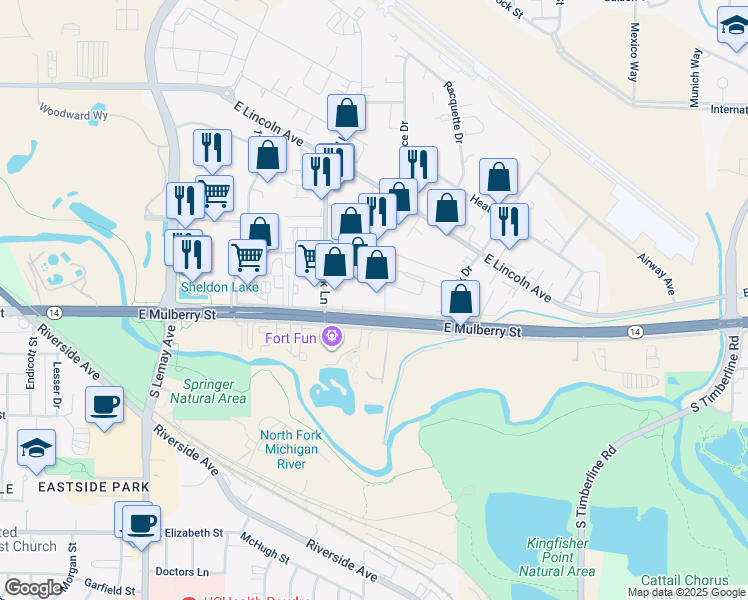 map of restaurants, bars, coffee shops, grocery stores, and more near in Fort Collins