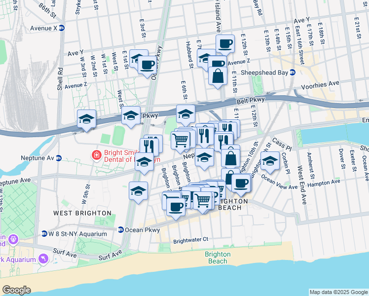 map of restaurants, bars, coffee shops, grocery stores, and more near 26 Brighton 4th Road in Brooklyn