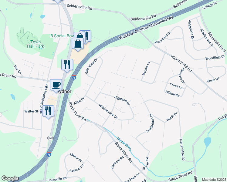 map of restaurants, bars, coffee shops, grocery stores, and more near 1499 Amherst Court in Bethlehem