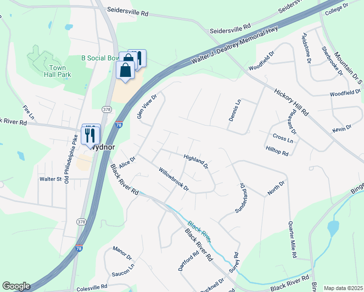 map of restaurants, bars, coffee shops, grocery stores, and more near 2023 Osborne Court in Bethlehem