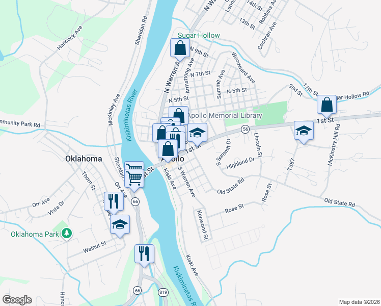 map of restaurants, bars, coffee shops, grocery stores, and more near 408 1st Street in Apollo