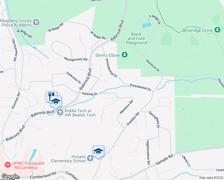 map of restaurants, bars, coffee shops, grocery stores, and more near 1758 Emery Drive in McCandless