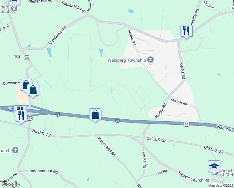 map of restaurants, bars, coffee shops, grocery stores, and more near 9606 West Hills Court in Kutztown