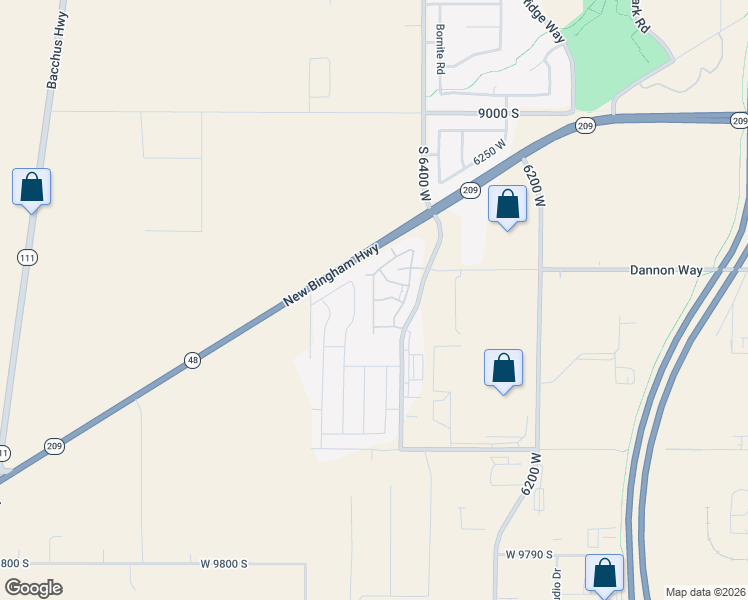 map of restaurants, bars, coffee shops, grocery stores, and more near Wilshire Park Avenue in West Jordan
