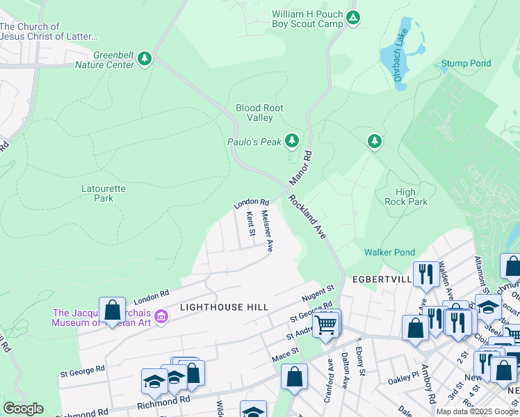 map of restaurants, bars, coffee shops, grocery stores, and more near 15 Meisner Avenue in Staten Island