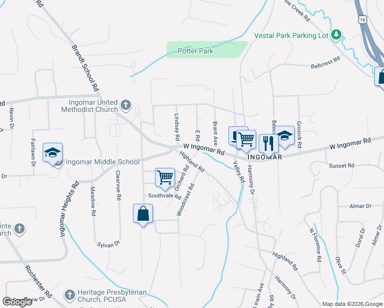 map of restaurants, bars, coffee shops, grocery stores, and more near 1000 West Ingomar Road in Pittsburgh
