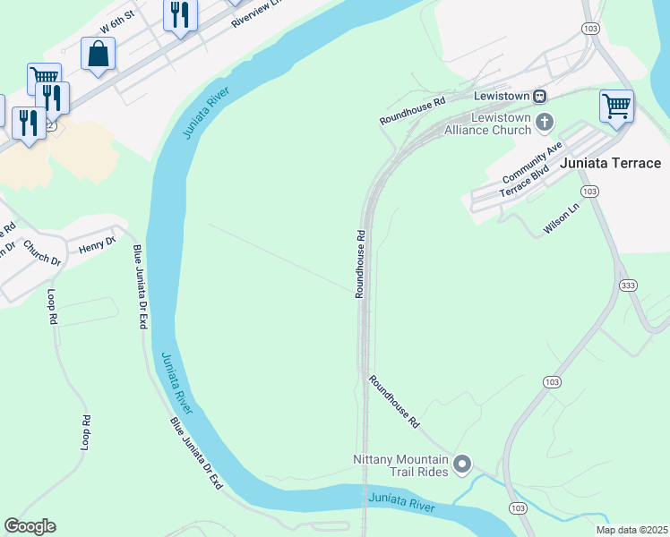 map of restaurants, bars, coffee shops, grocery stores, and more near 45 Brought Farm Drive in Lewistown
