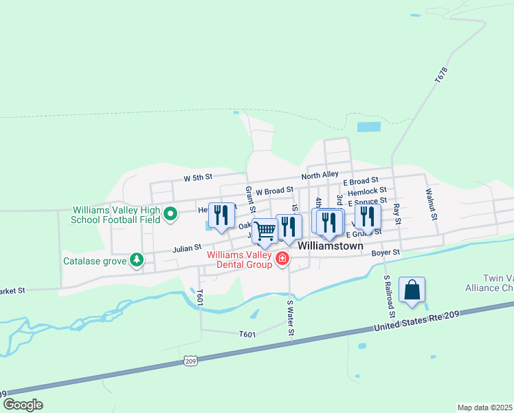 map of restaurants, bars, coffee shops, grocery stores, and more near 347 Elizabeth Street in Williamstown