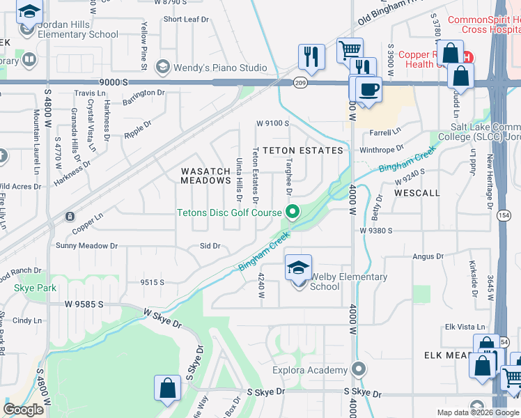 map of restaurants, bars, coffee shops, grocery stores, and more near 9296 Grand Teton Drive in West Jordan