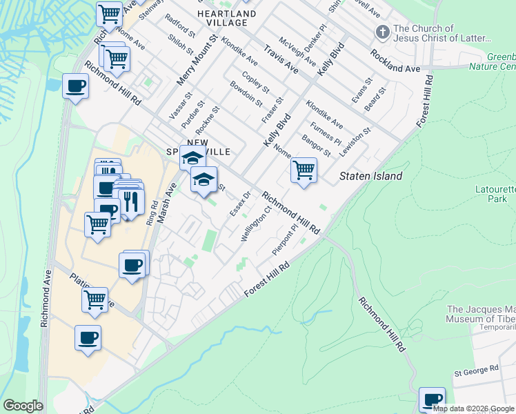 map of restaurants, bars, coffee shops, grocery stores, and more near 43 Mercury Lane in Staten Island