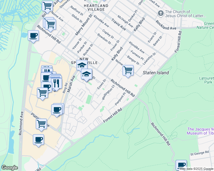 map of restaurants, bars, coffee shops, grocery stores, and more near 43 Mercury Lane in Staten Island