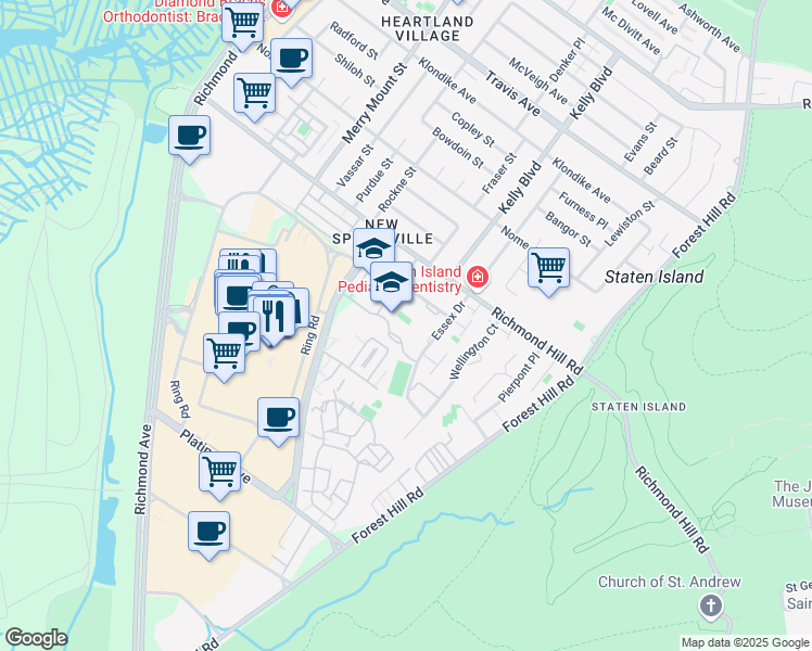 map of restaurants, bars, coffee shops, grocery stores, and more near 67-77 Westport Street in Staten Island